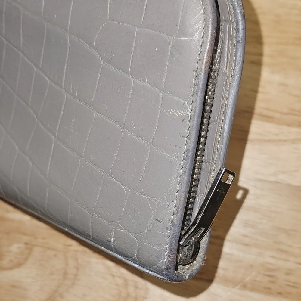 Saint Laurent Gray Croc-Embossed Zip Around Wallet - Picture 3 of 6
